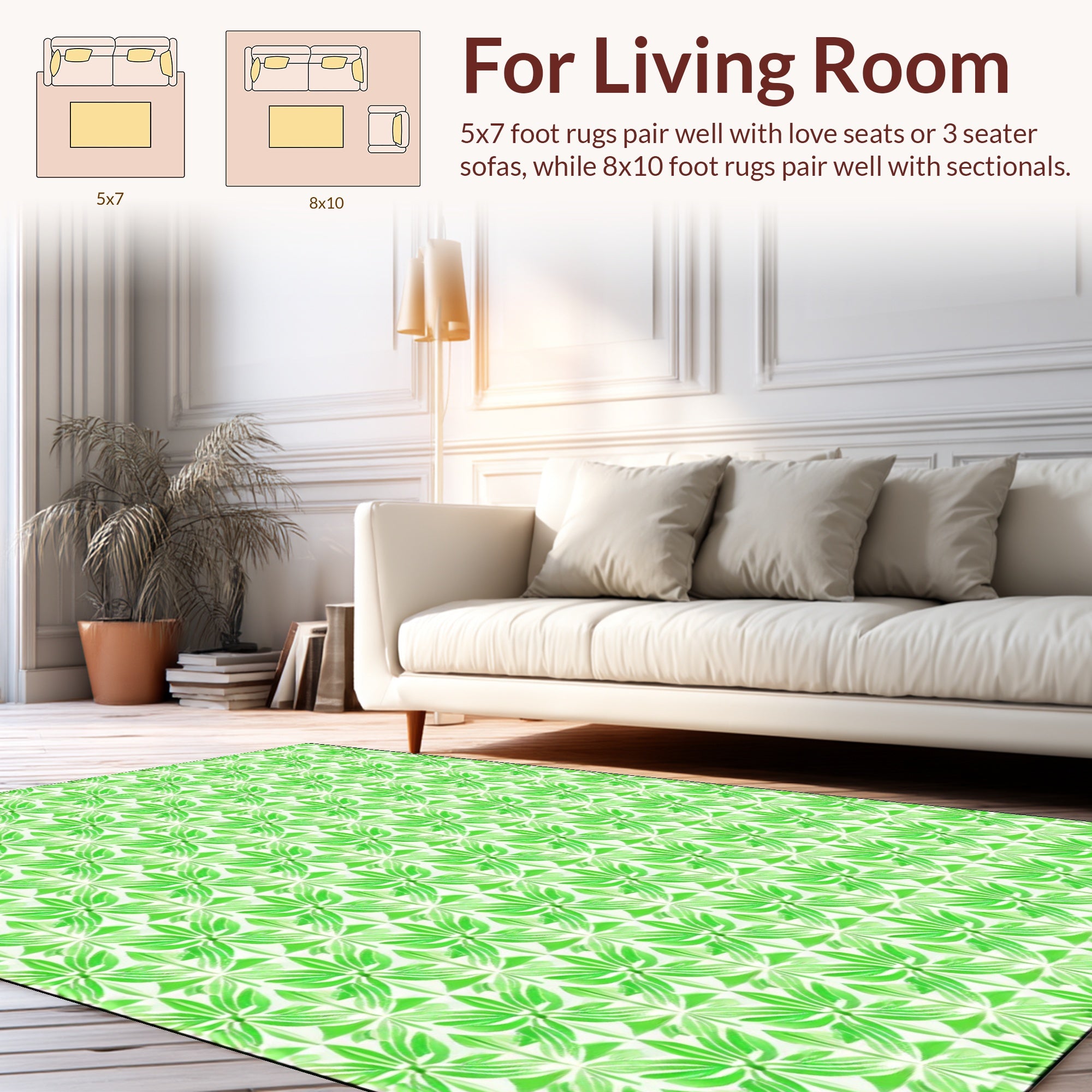 Verdant Leaf Patterned Geometric Rug