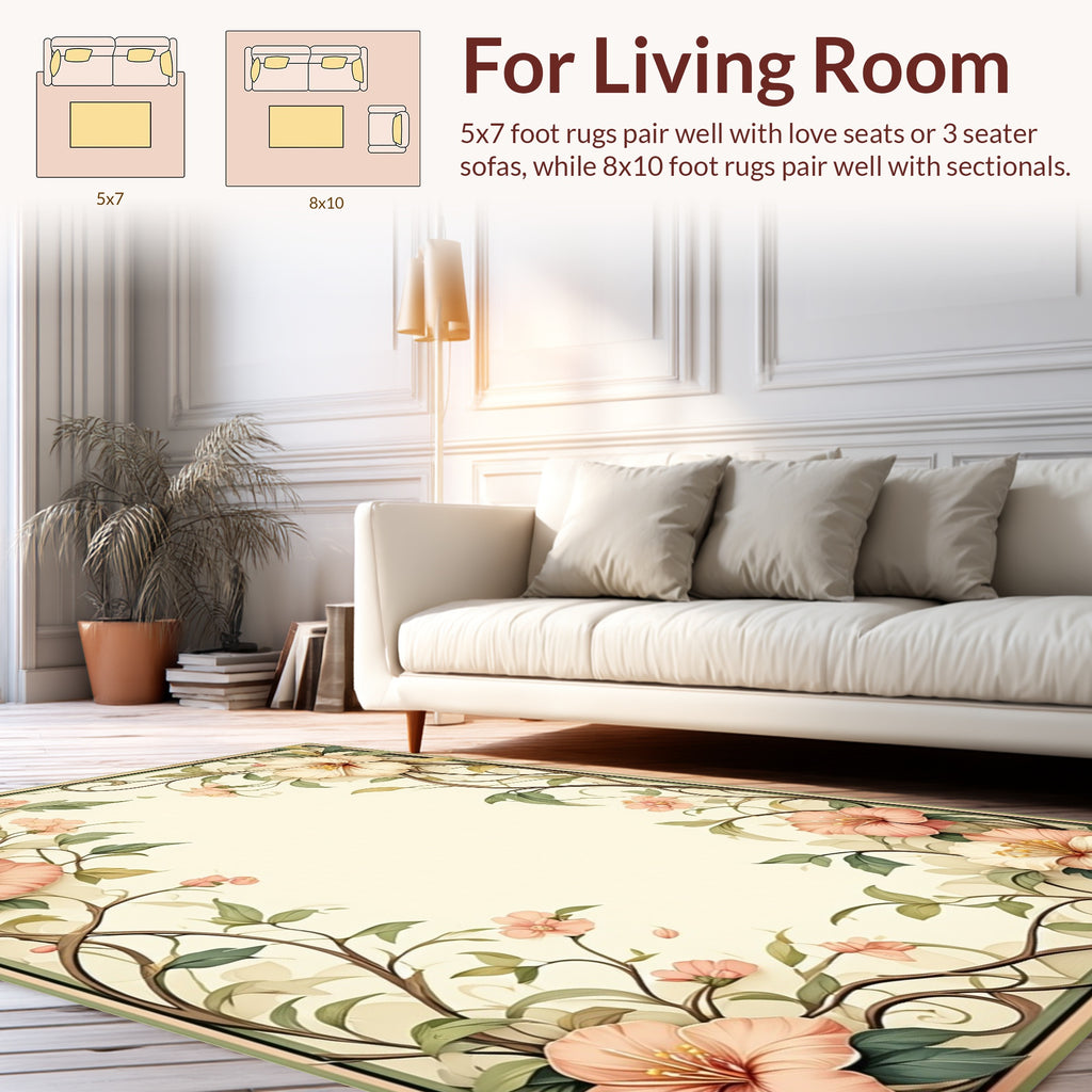Soft Floral Vines Botanical Art Rug