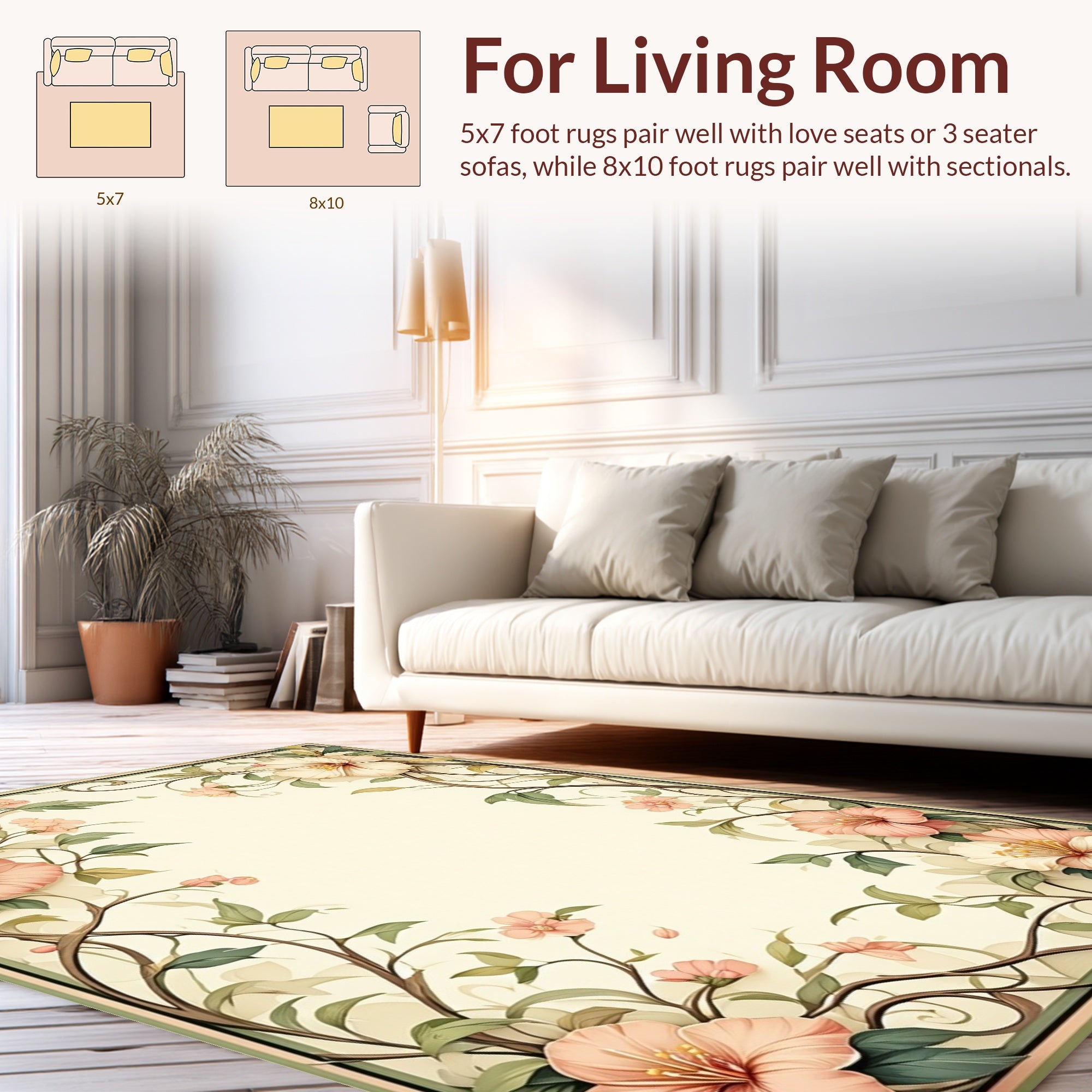 Soft Floral Vines Botanical Art Rug