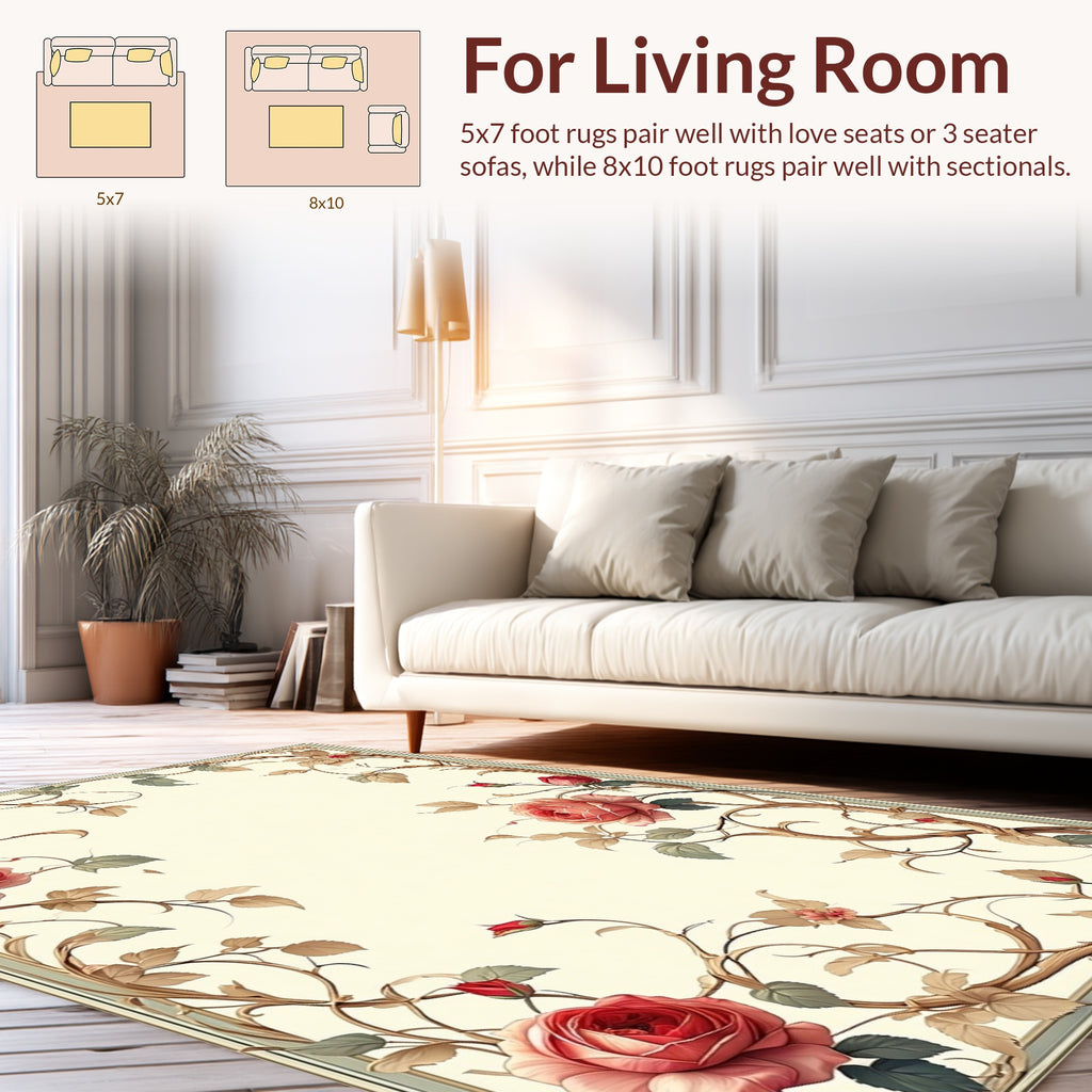 Rose Vine with Floral Border Design Rug