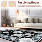 Ornate Floral Black Blue Border Rug