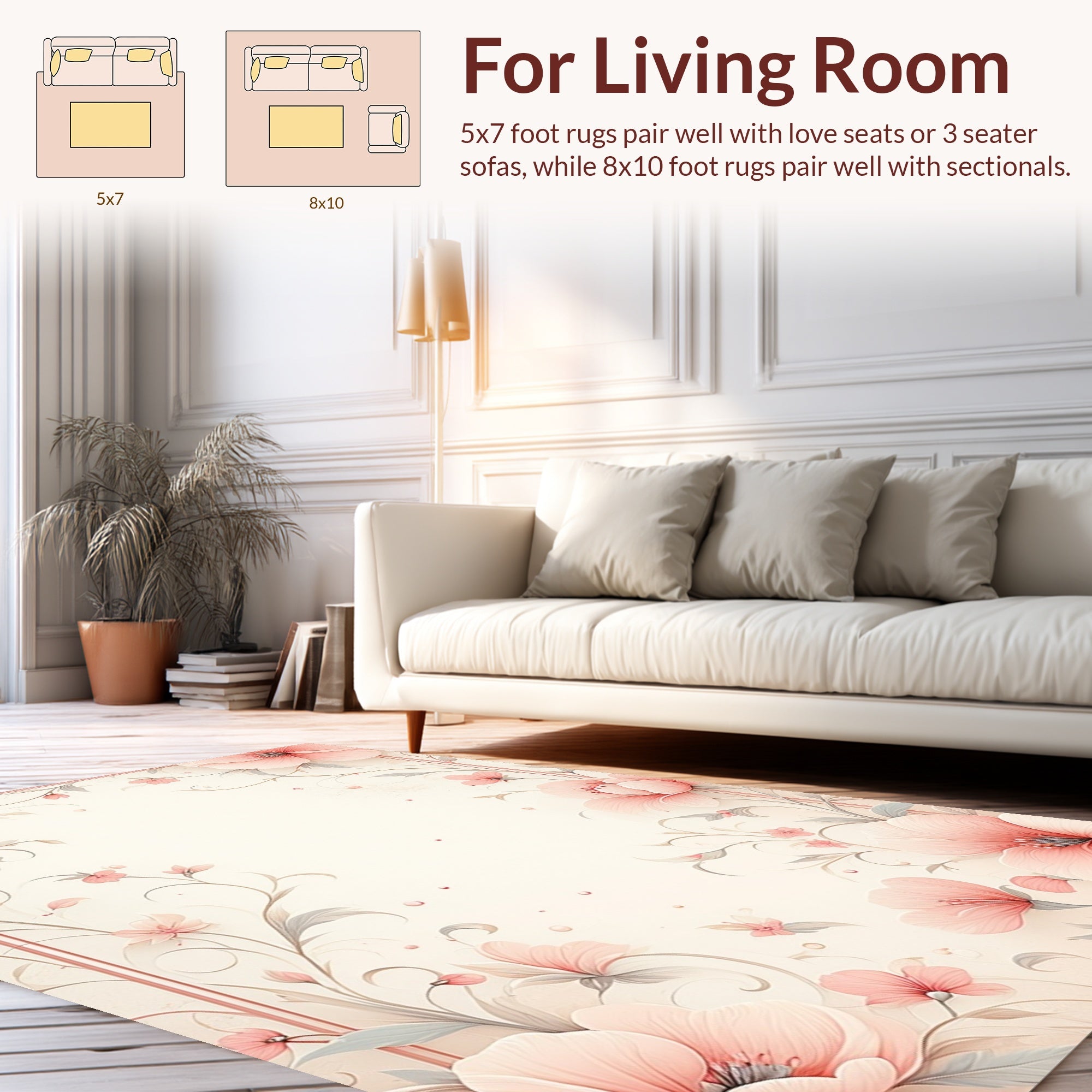 Soft Pink Floral Vine Pattern Rug