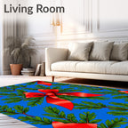 Vibrant Red Bow Festive Greenery Rug