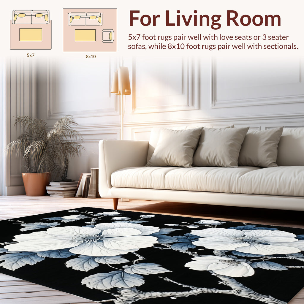 Elegant White Floral Branches Pattern Rug