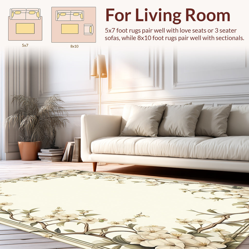 Floral Vine Scroll Patterned Area Rug