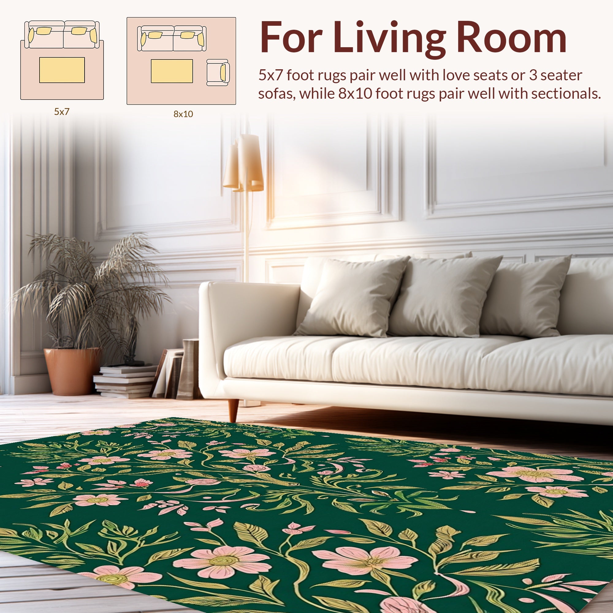 Green Floral Vines Design Rug