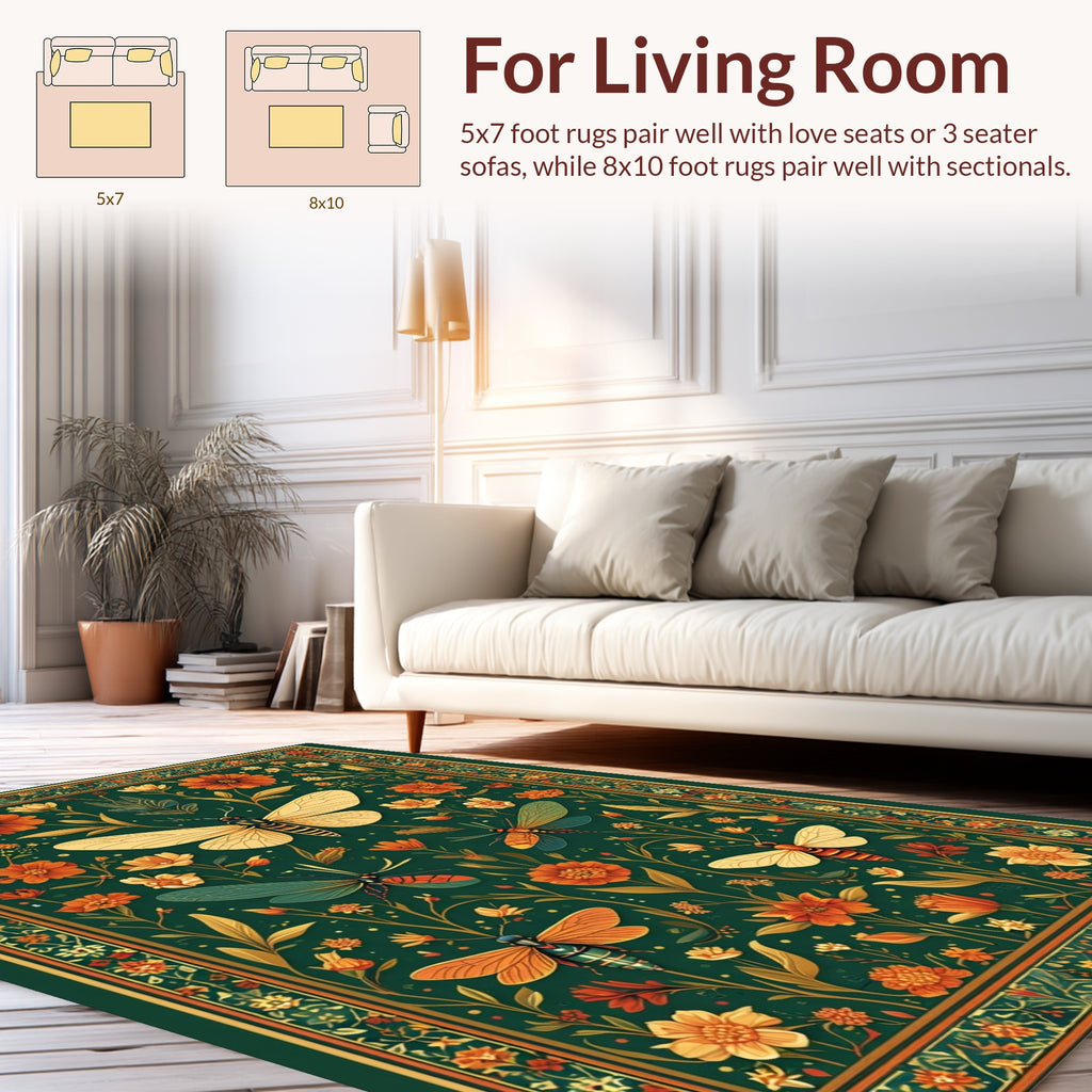 Enchanted Forest Butterfly Floral Pattern Rug