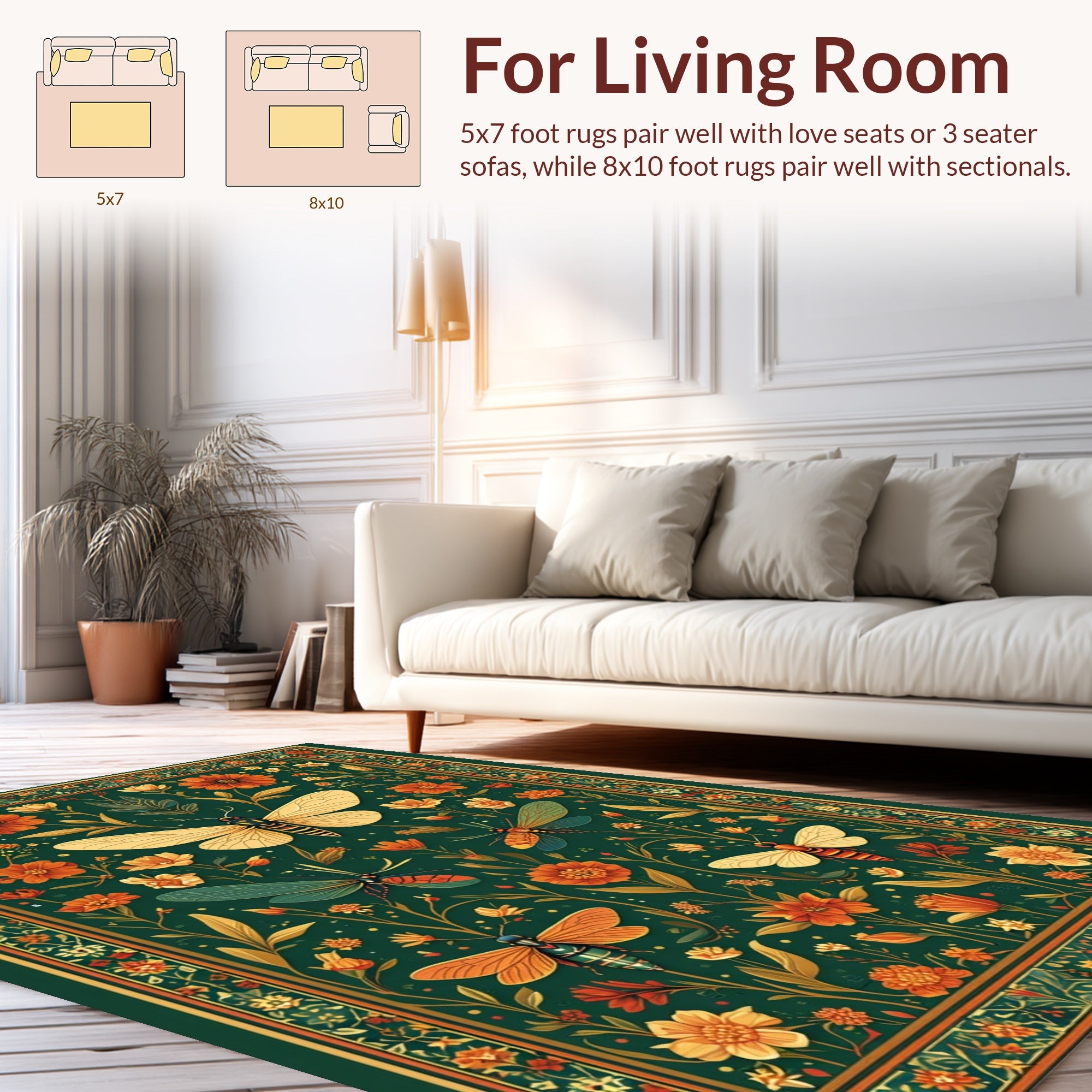 Enchanted Forest Butterfly Floral Pattern Rug