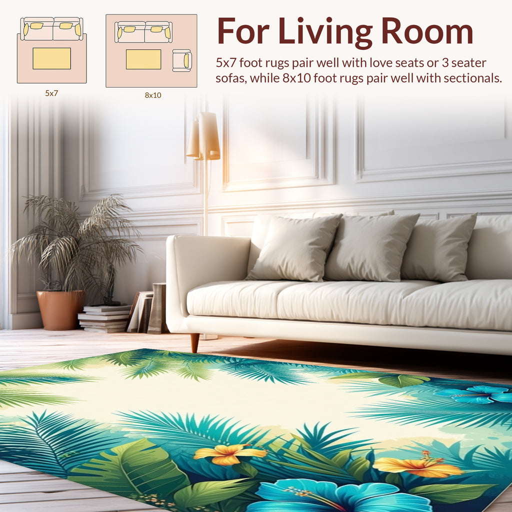 Tropical Floral Leaves Pattern Rug