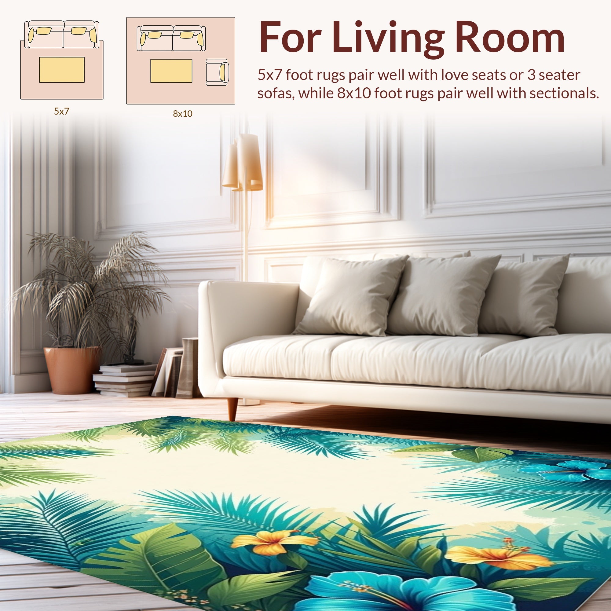 Tropical Floral Leaves Pattern Rug