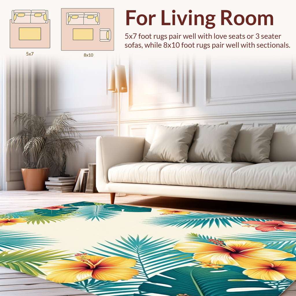 Tropical Floral Palm Leaf Pattern Rug