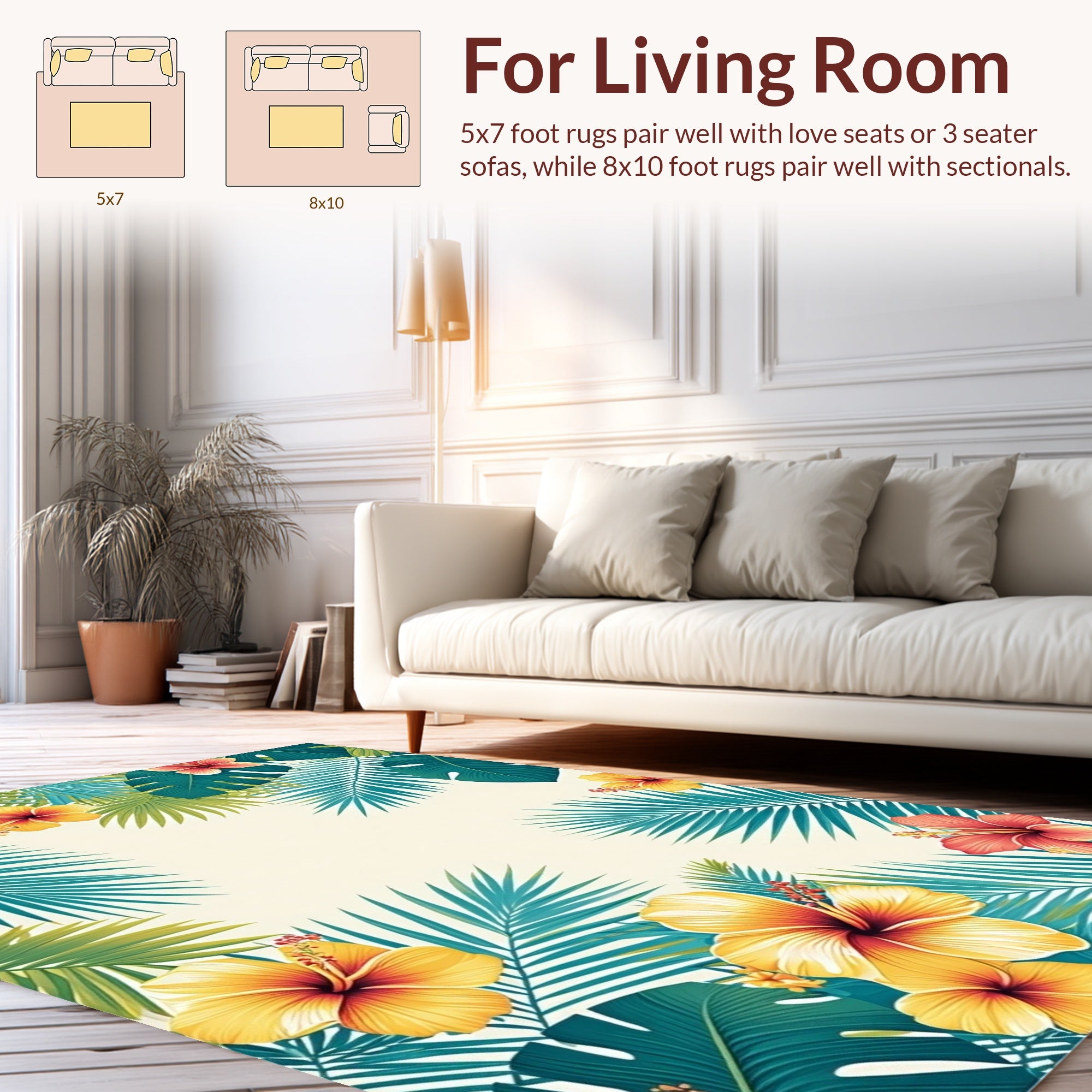 Tropical Floral Palm Leaf Pattern Rug