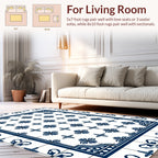 Classic Blue Floral Tile Pattern Rug