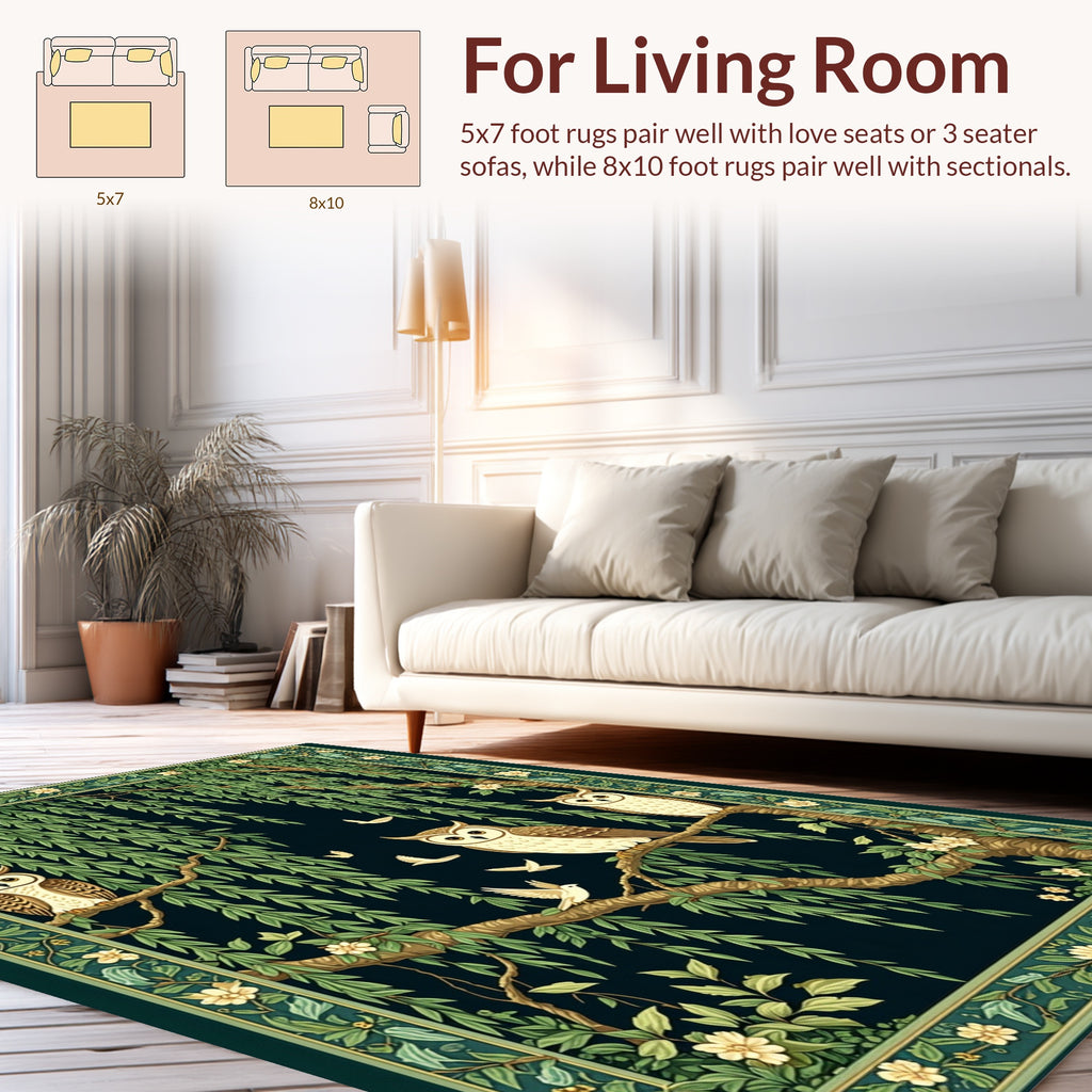 Woodland Owl And Weeping Willow Trees Rug