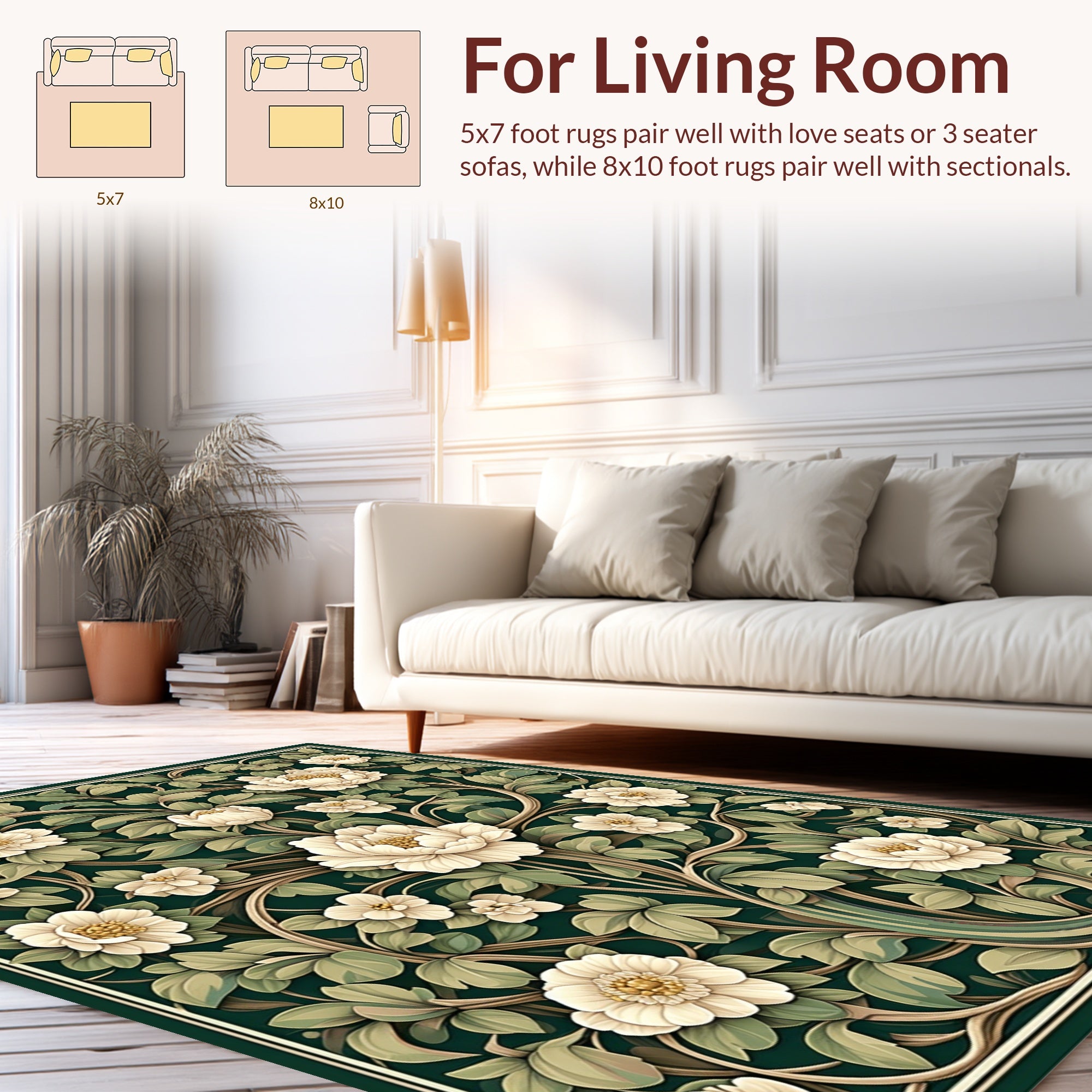 Art Nouveau White Floral Pattern Rug