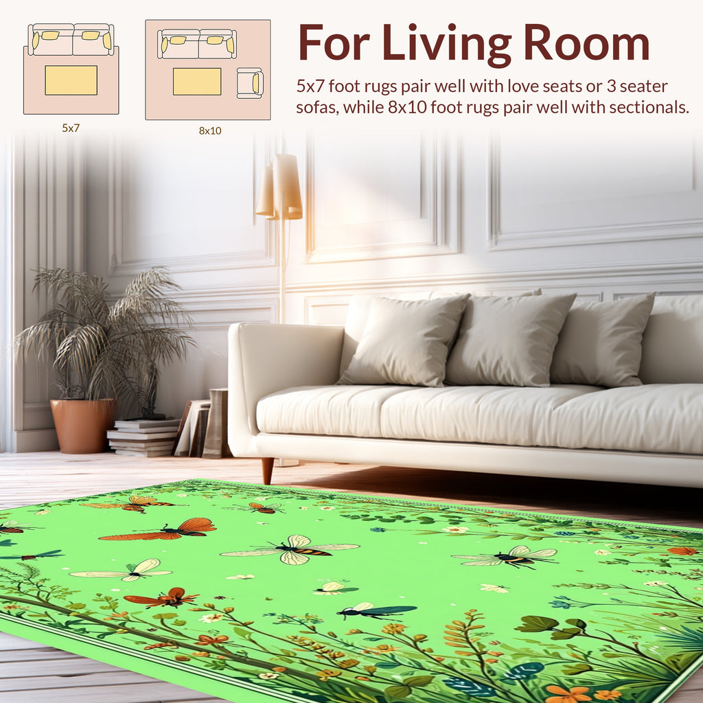 Whimsical Garden Insects Flora Rug