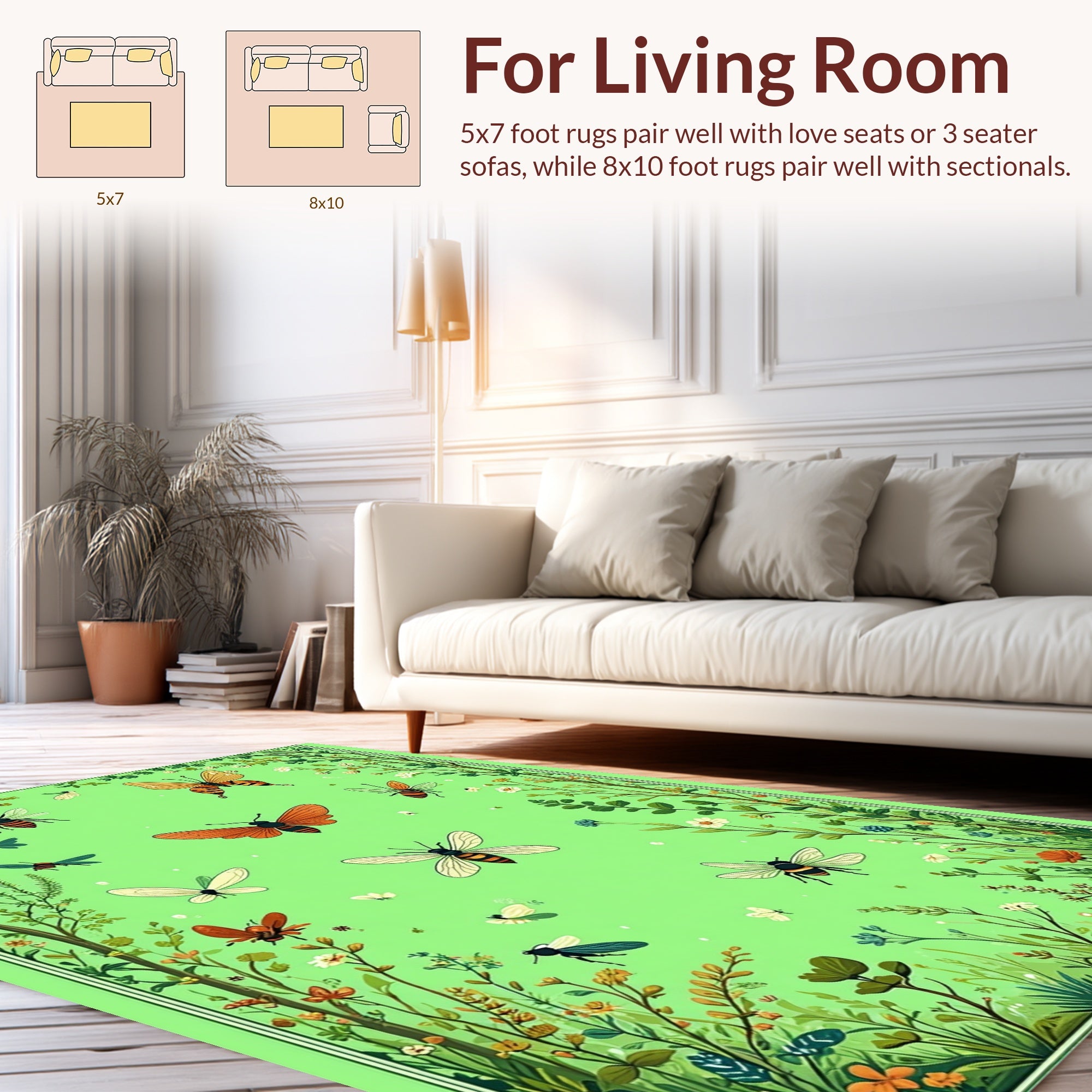 Whimsical Garden Insects Flora Rug