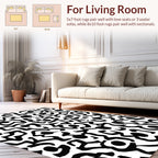 Abstract Black White Floral Pattern Rug
