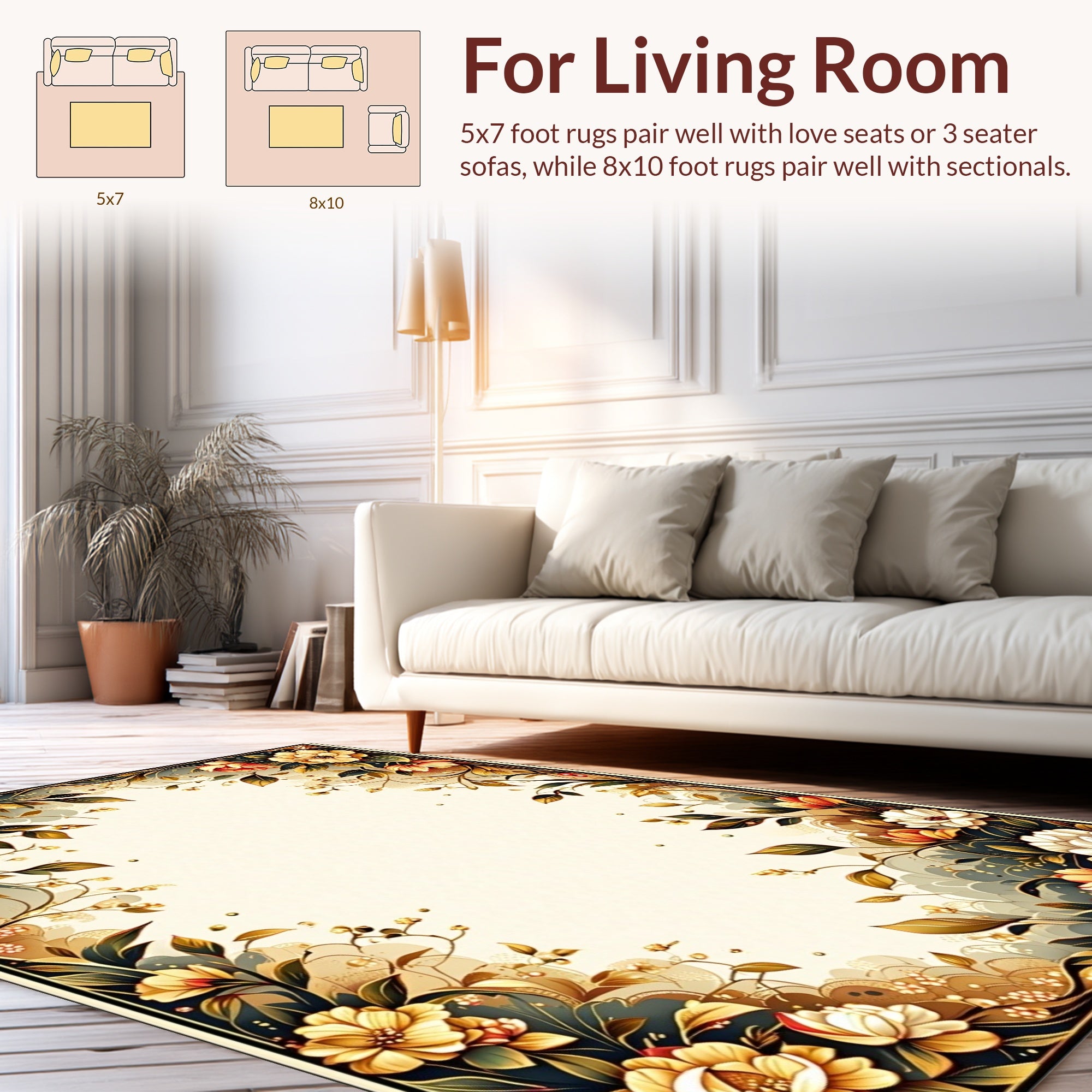 Ornate Floral Golden Vines Rug