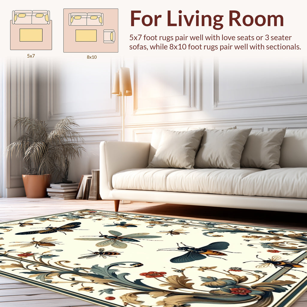 Insects and Floral Vintage Pattern Rug
