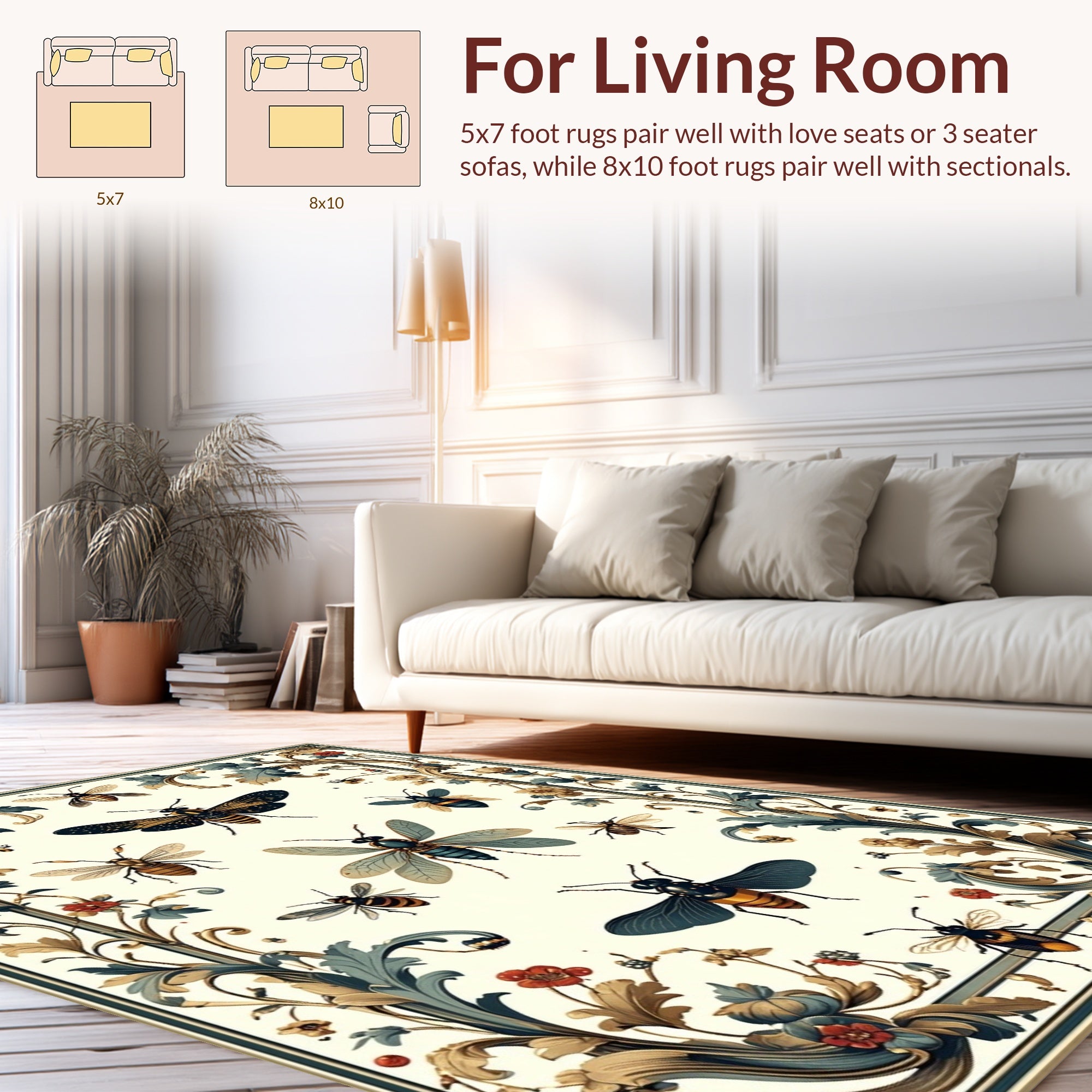 Insects and Floral Vintage Pattern Rug