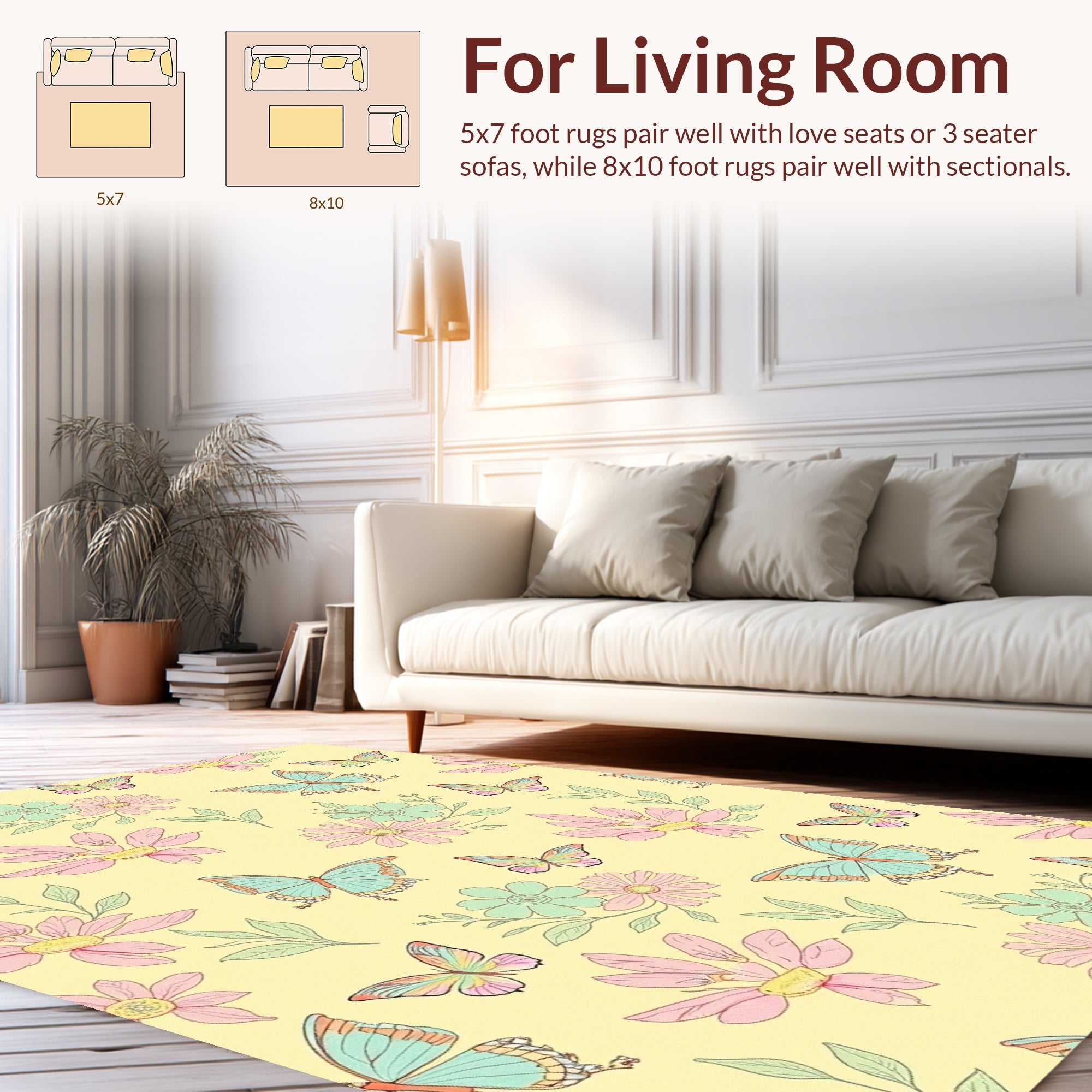 Pastel Butterfly Floral Garden Pattern Rug