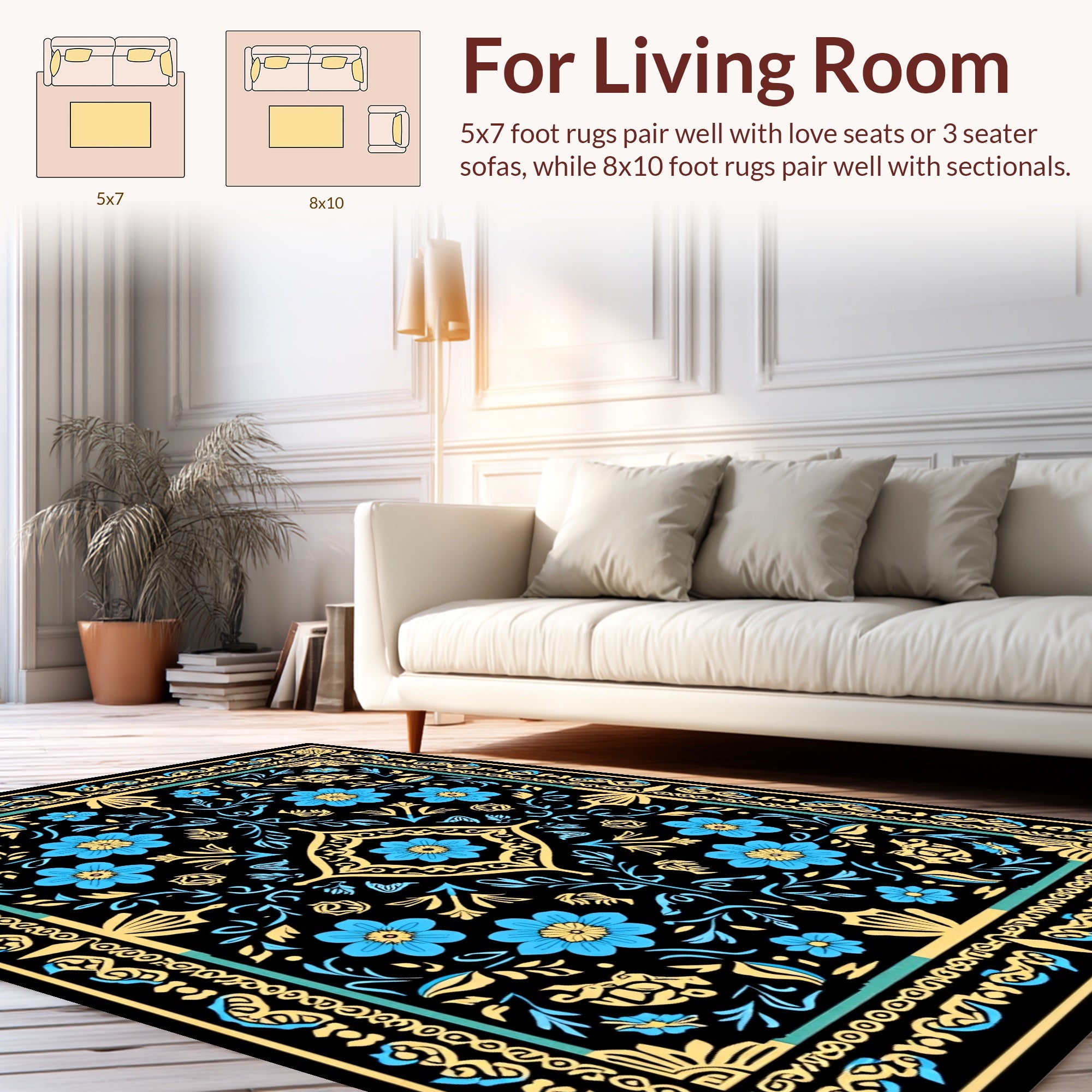 Black Floral Delight Pattern Rug