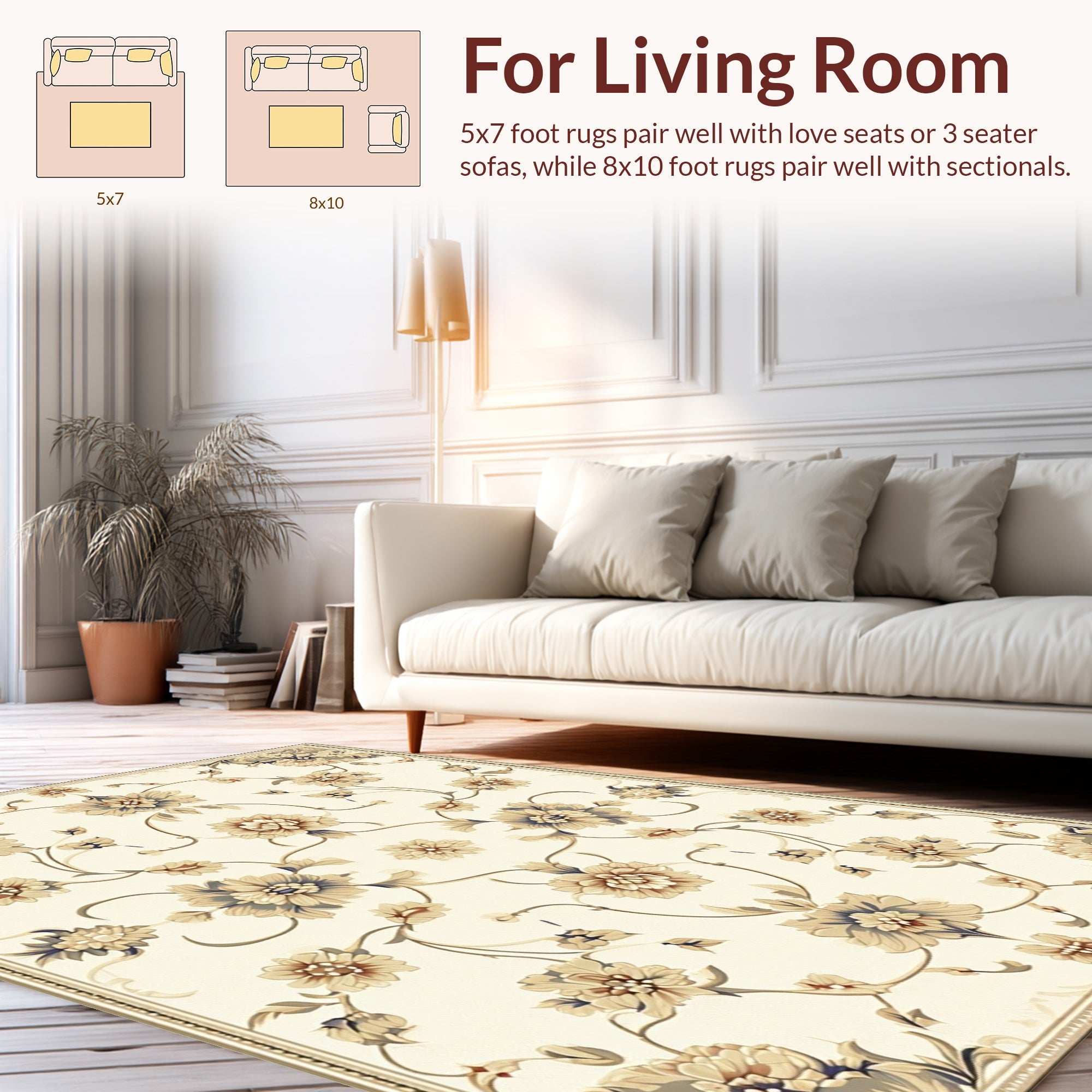 Traditional Floral Scroll Pattern Rug