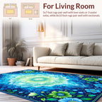 Vibrant Blue Green Floral Mandala Design Rug