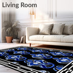 Navy Blue Abstract Orchid Border Design Rug