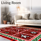 Festive Red Gingerbread Candy Cane Snowflakes Rug