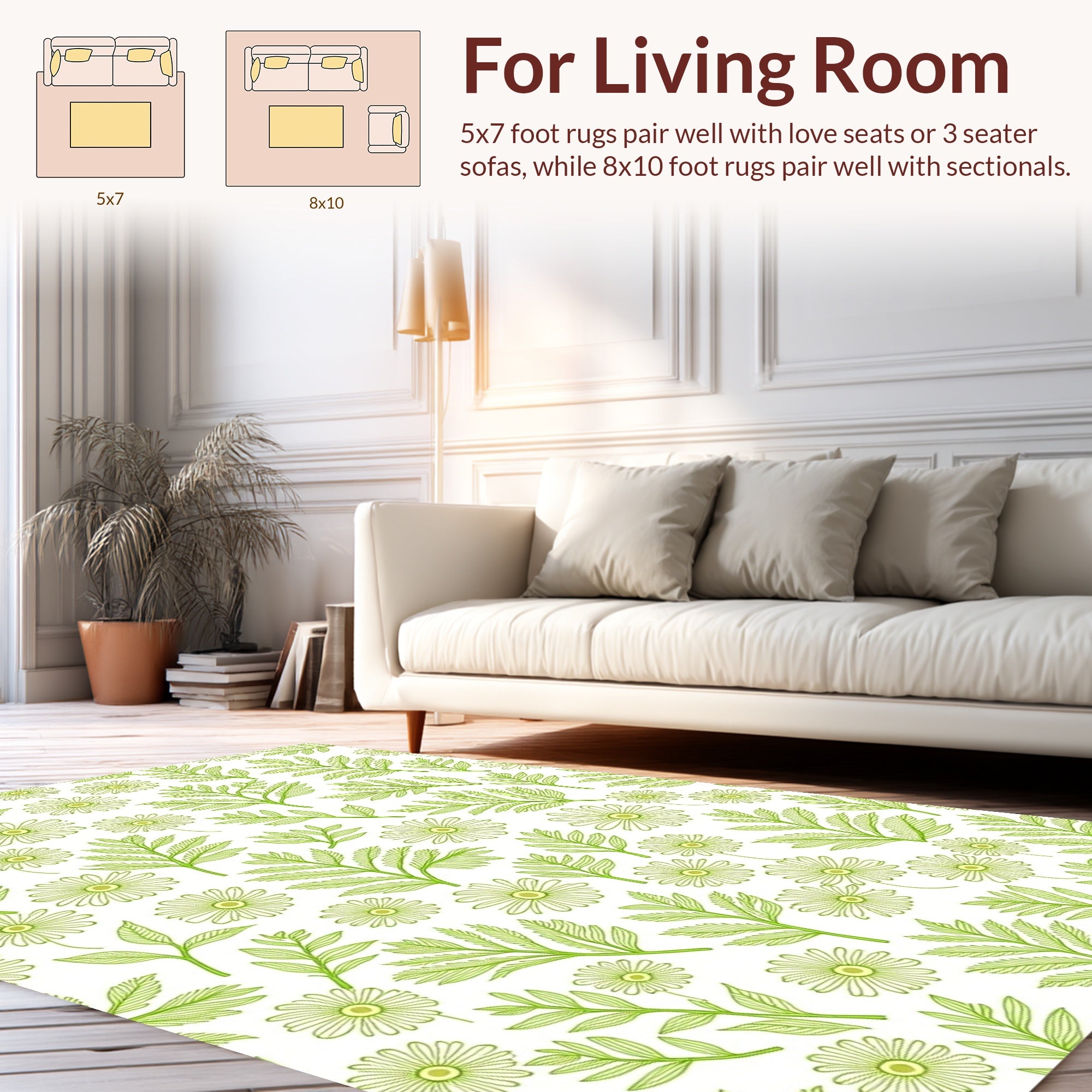 Green Daisy Floral Pattern Rug