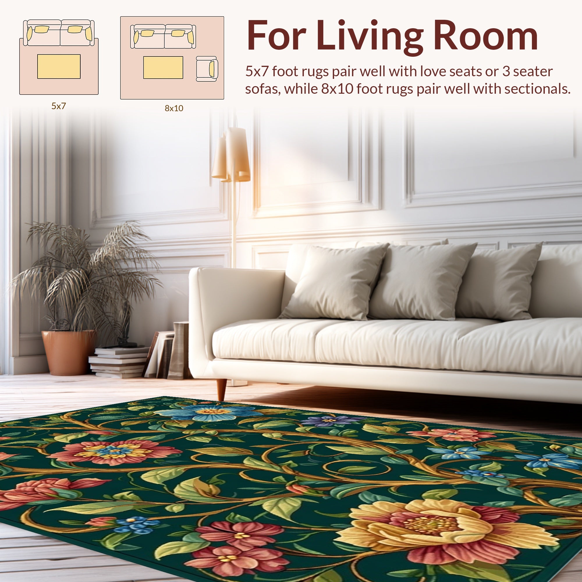 Emerald Garden Floral Vine Rug