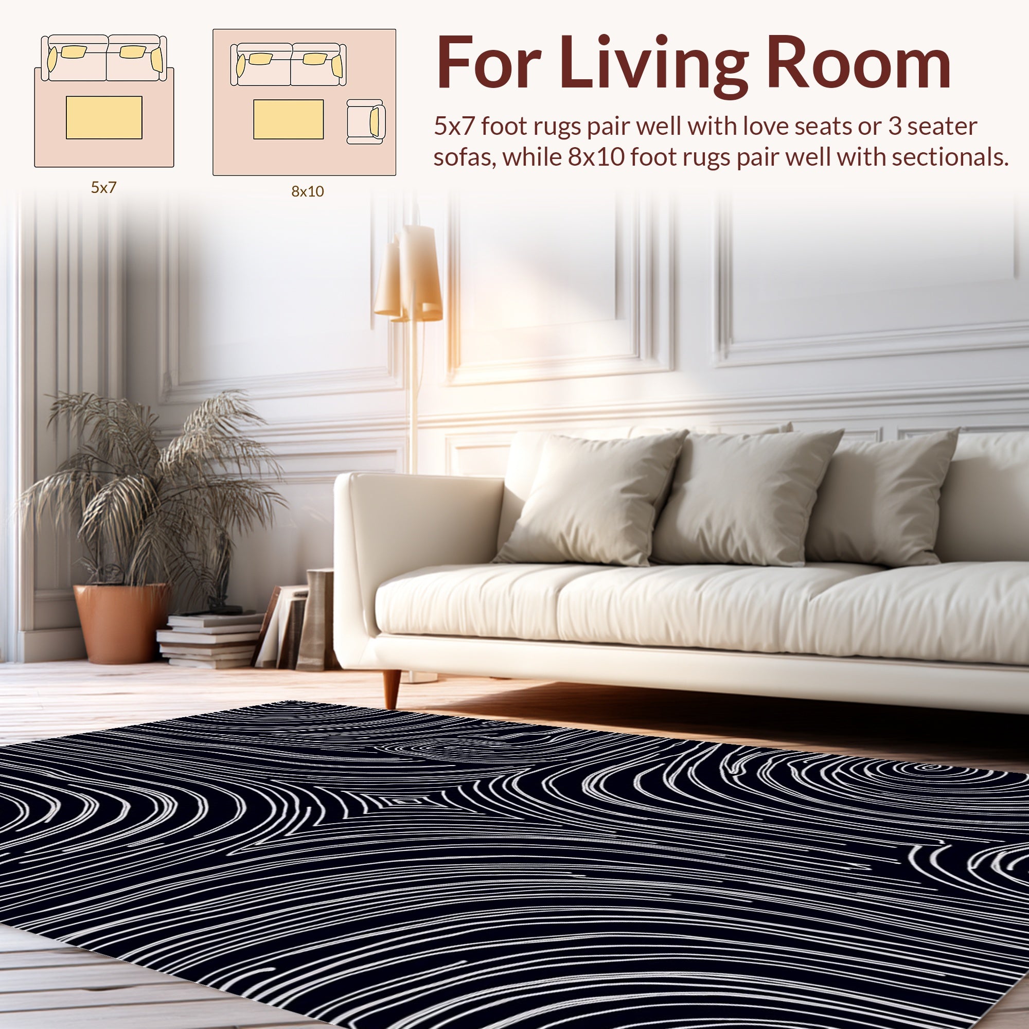 Abstract Swirls Dark Contemporary Pattern Rug