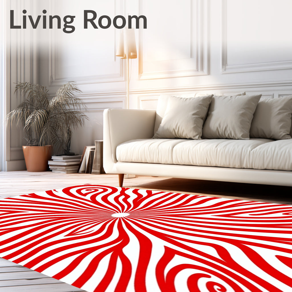 Bold Red Swirling Abstract Lines Rug