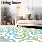 Turquoise Gold Swirling Vines Rug