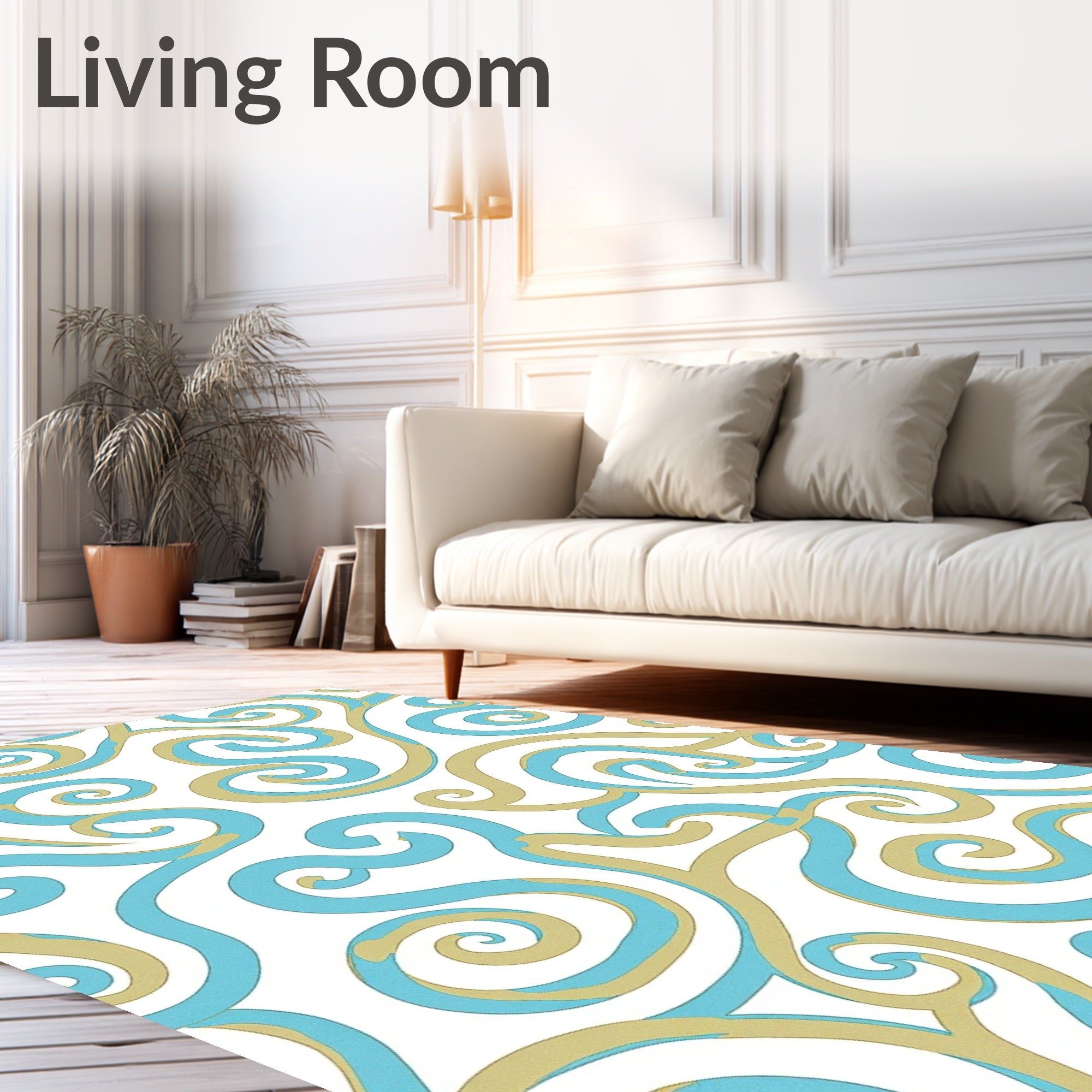 Turquoise Gold Swirling Vines Rug