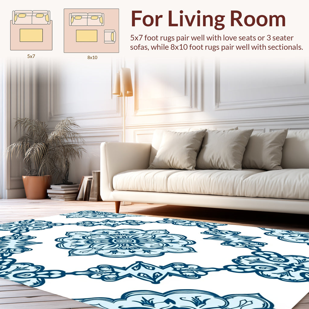Classic Blue Floral Medallion Pattern Rug