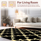 Abstract Black Gold Lattice Pattern Rug