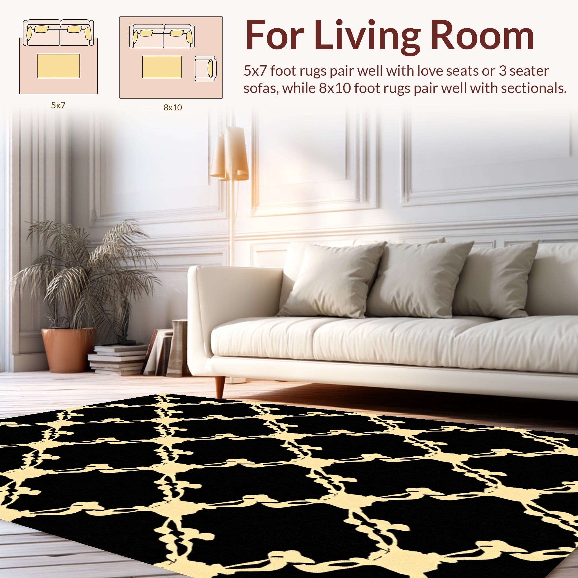 Abstract Black Gold Lattice Pattern Rug