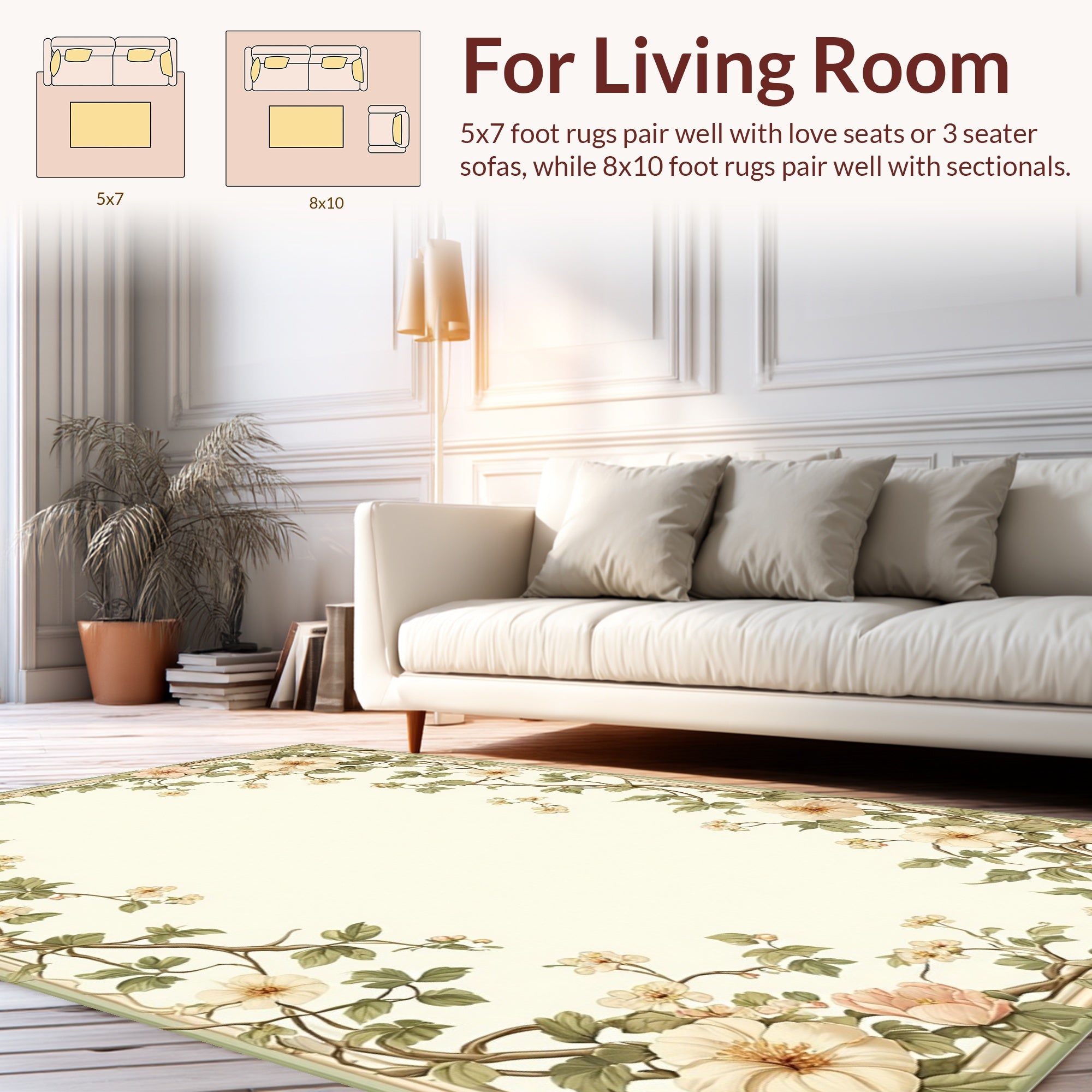 Vintage Floral Vine Botanical Print Rug