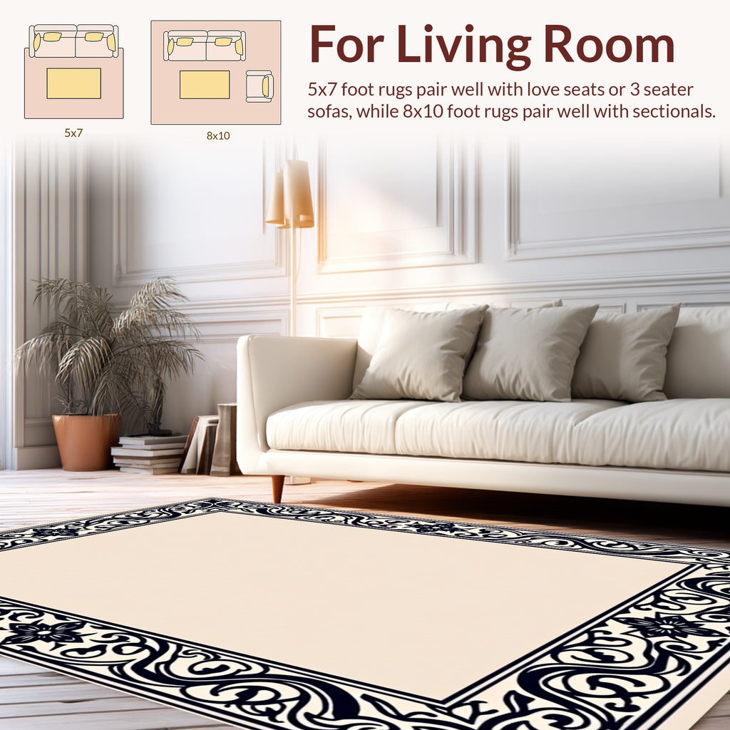 Ornate Floral Scrollwork Border Design Rug