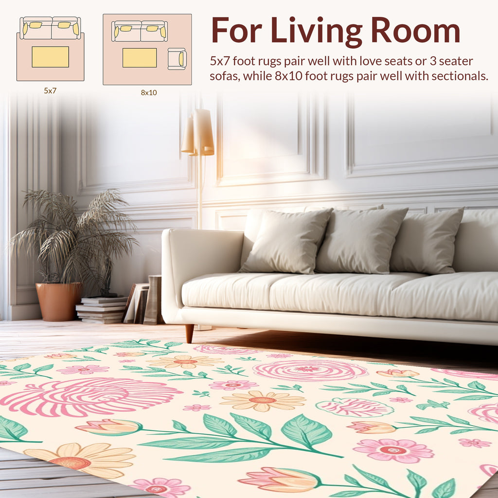 Pastel Floral Garden Pattern Rug