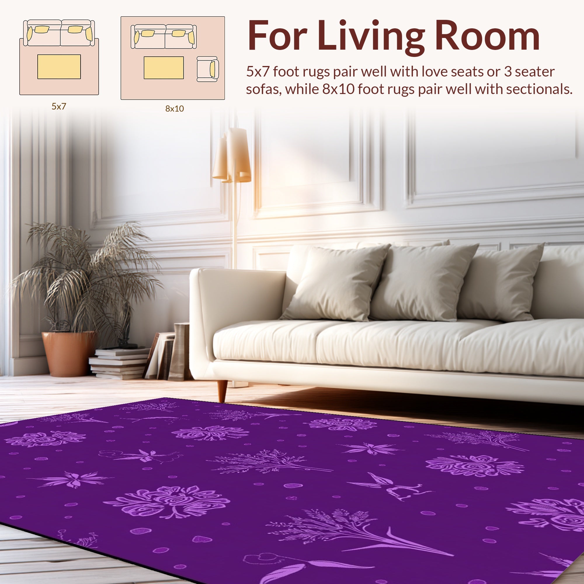 Purple floral outline scatter Rug