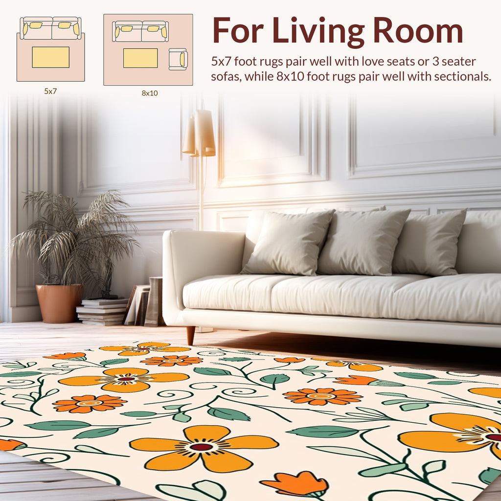 Whimsical Orange Floral Pattern Rug