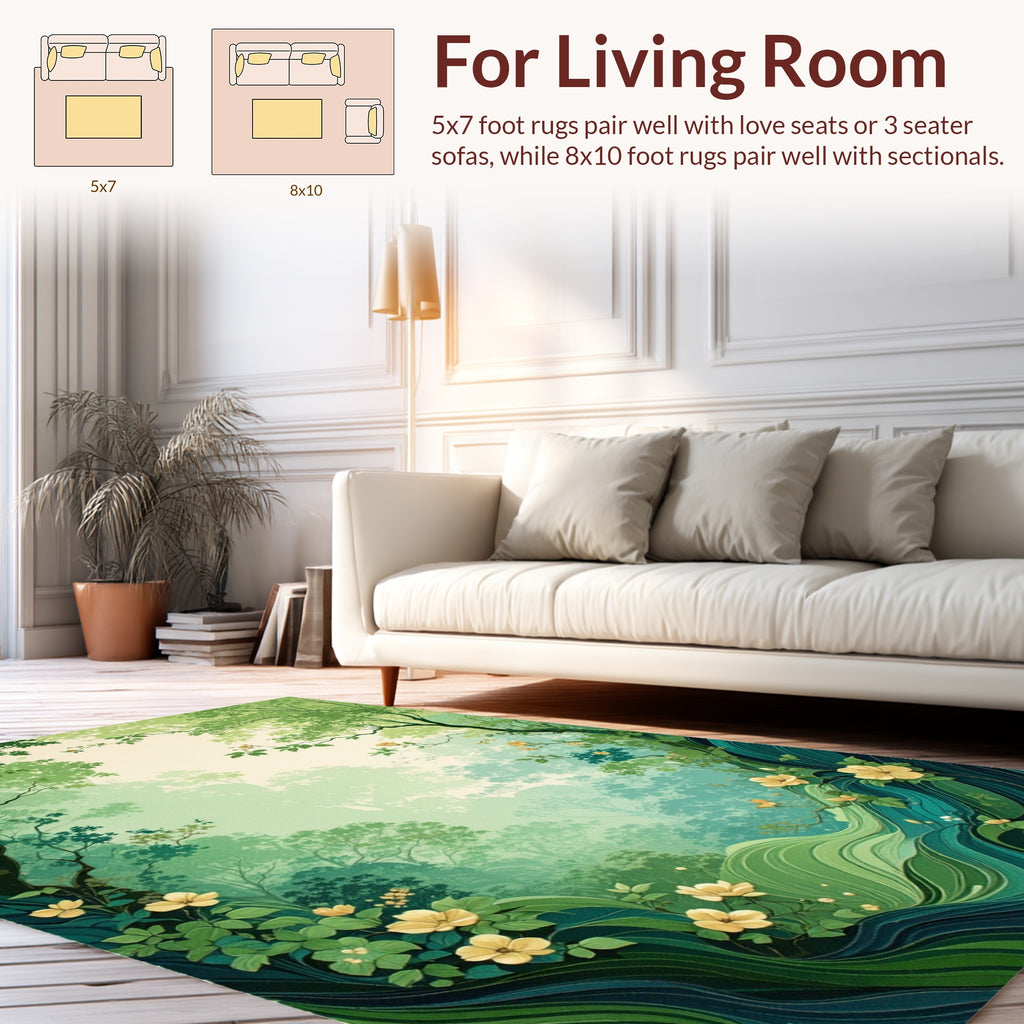 Whimsical Floral Forest Scene Rug
