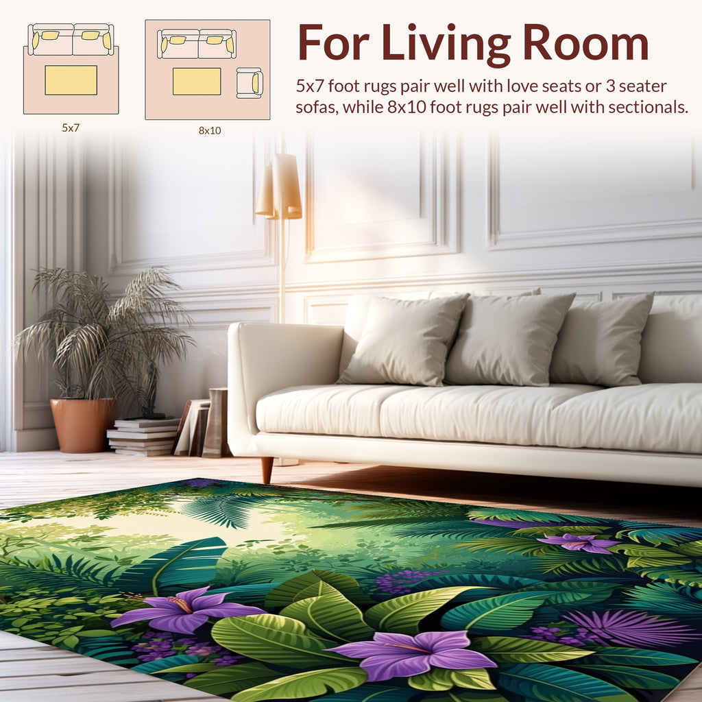 Lush Jungle Floral Leaf Pattern Rug