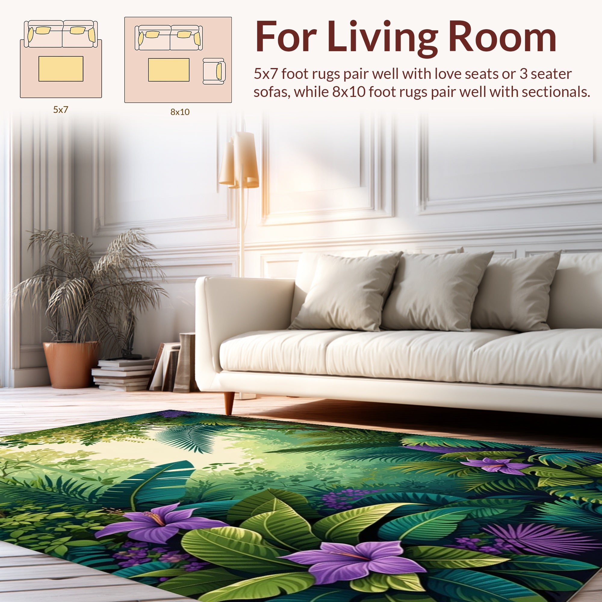 Lush Jungle Floral Leaf Pattern Rug