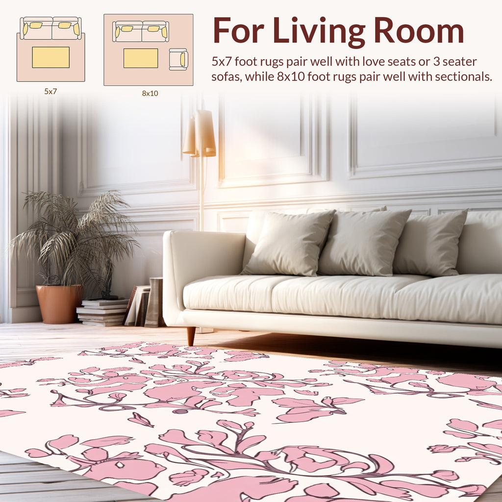 Floral Sketch Pink Nature Motifs Rug