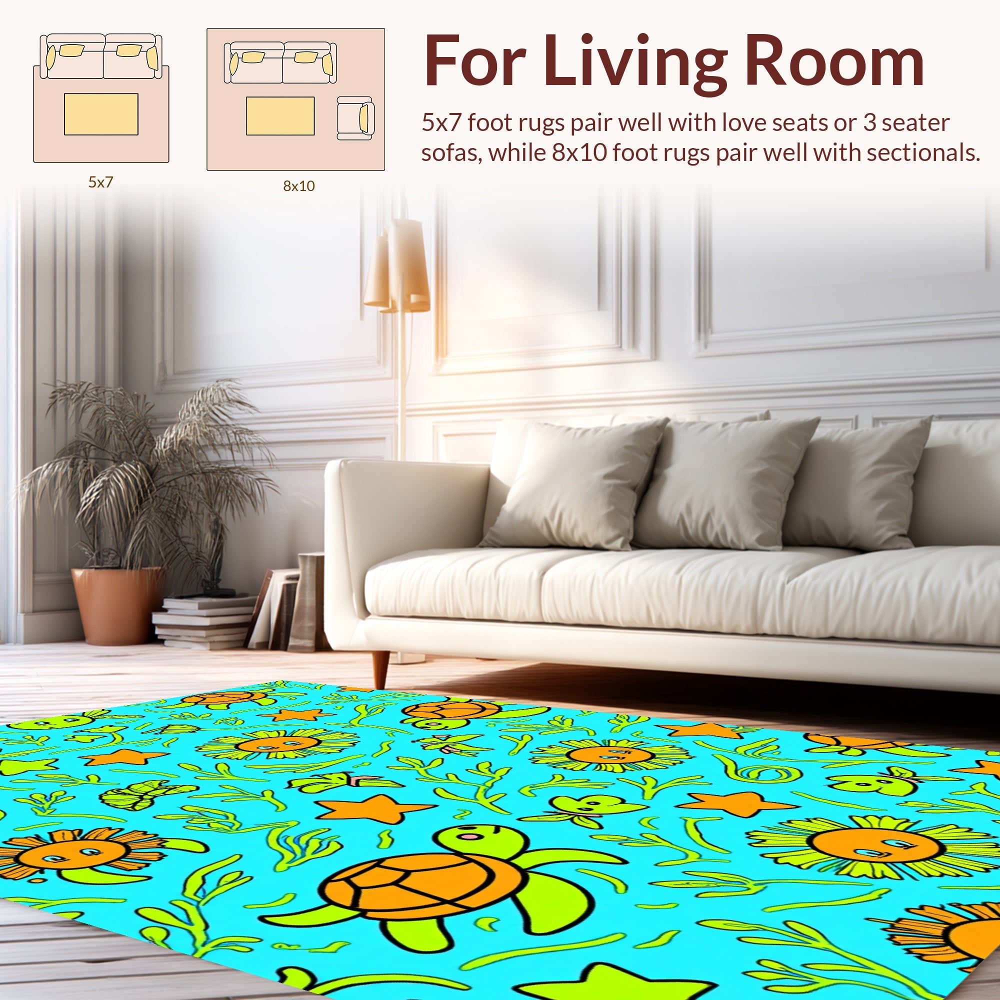 Cute Sea Creatures Stars Pattern Rug